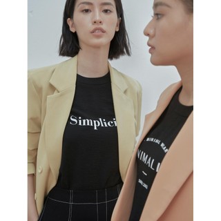COCO SIN - Áo Lụa In Logo Đen Simplicity Cổ Tròn