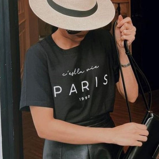 COCO SIN - Áo Lụa In Logo Paris Cổ Tròn