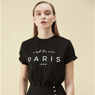 COCO SIN - Áo Lụa In Logo Paris Cổ Tròn