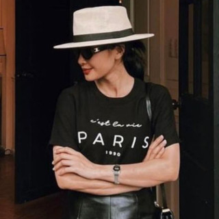 COCO SIN - Áo Lụa In Logo Paris Cổ Tròn