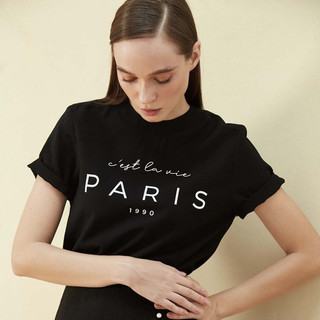 COCO SIN - Áo Lụa In Logo Paris Cổ Tròn