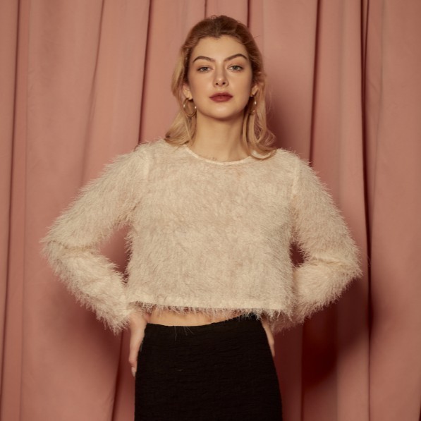 COCO SIN - Áo Lông Croptop Trắng