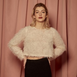 COCO SIN - Áo Lông Croptop Trắng