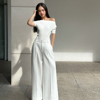 COCO SIN - Áo Kiểu Nữ Lệch Vai Thun Trắng