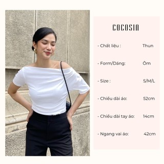 COCO SIN - Áo Kiểu Nữ Lệch Vai Thun Trắng