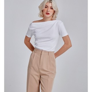 Coco sin - áo kiểu nữ lệch vai thun gân trắng
