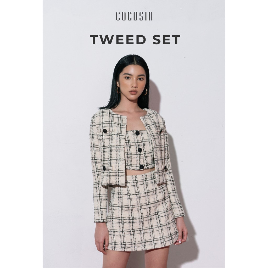COCO SIN - Áo Khoác Tweed Caro