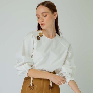 COCO SIN - Áo Kate Trắng 2 Nút Gỗ