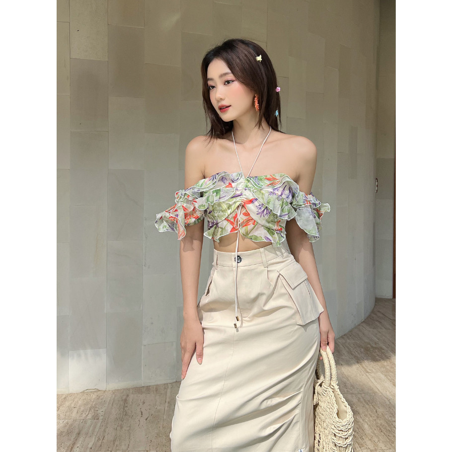 COCO SIN - Áo Hoa Xanh Ruffle