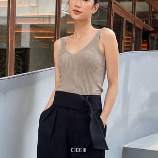 COCO SIN - Áo Dệt Nâu 2 Dây Cổ Tim