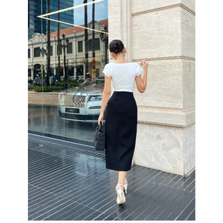 COCO SIN - Áo Dệt Kim Trắng Cổ V