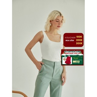 Coco sin - áo dệt kim nữ sát nách cổ vuông màu trắng trơn