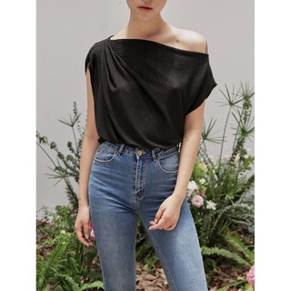 COCO SIN - Áo Dệt Kim Đen Xếp Ly