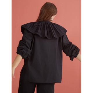 COCO SIN - Áo Đen Tay Dài Phối Dập Ly