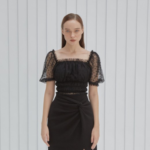 COCO SIN - Áo Đen Mini Tay Phồng