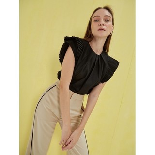 COCO SIN - Áo Đen Cổ Tròn Phối Dập Ly