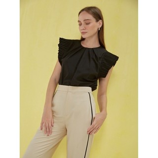 COCO SIN - Áo Đen Cổ Tròn Phối Dập Ly