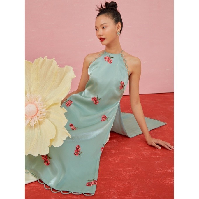 COCO SIN - Áo Dài Xanh Mint Hoa Cổ Yếm