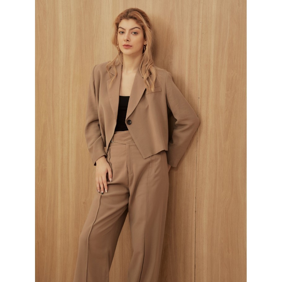 COCO SIN - Áo Cropped Blazer Nâu