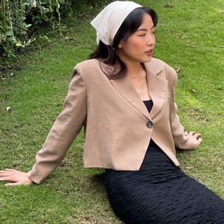 COCO SIN - Áo Cropped Blazer Nâu