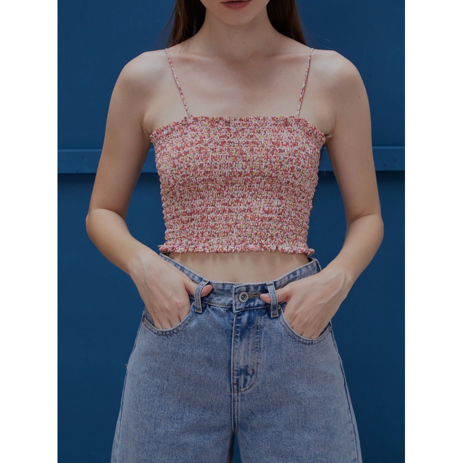 COCO SIN - Áo 2 Dây Nhún Hoa Đỏ