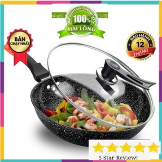 Chảo cô gái chống dính siêu bền đá sâu Coopia Hàn Quốc có nắp kính size 32cm