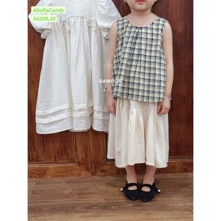 S4209 - Set bộ tiểu thư Sofia Candy áo kẻ sát nách phối chân váy trắng size 1-10y