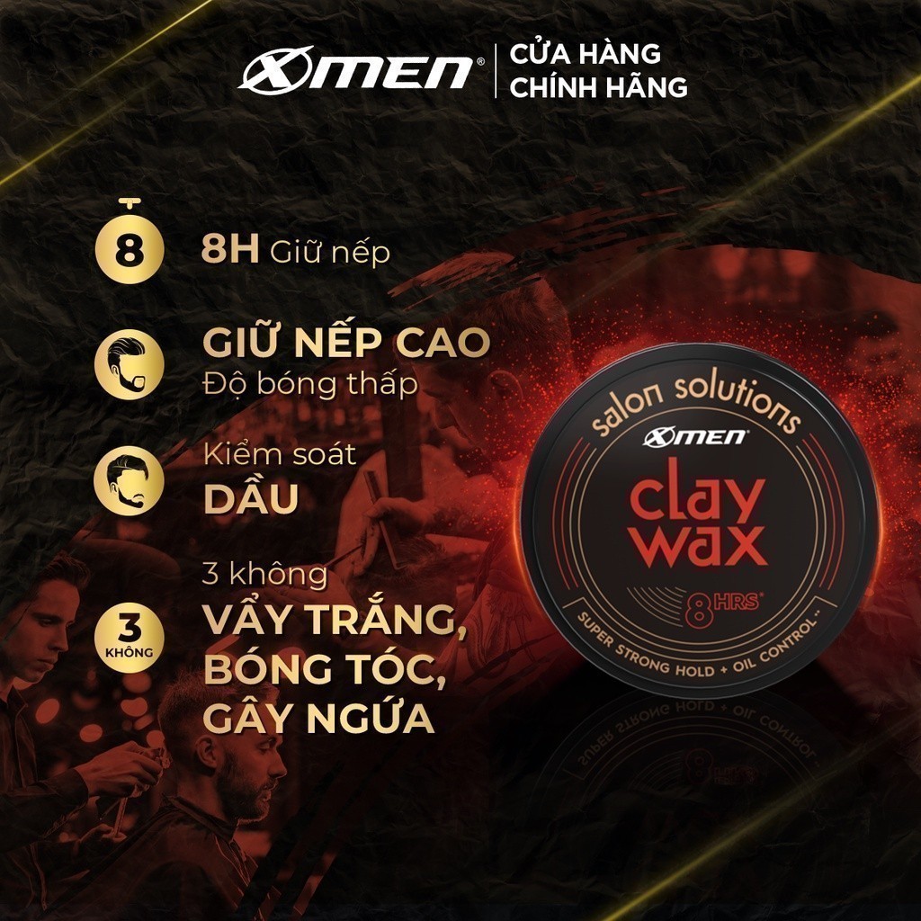 [MÃ COSXM04 GIẢM 10%] Combo Dầu gội X-Men Clean & Fresh 24h + Wax vuốt tóc X-men Salon Solution Clay Wax