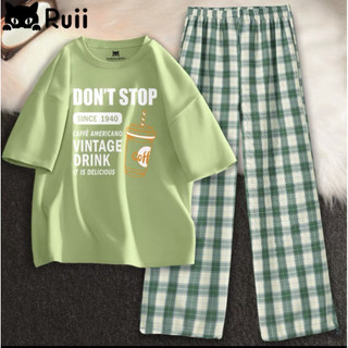 Sét áo phông Don't stop  Và  quần karo màu, Sét bộ Unisex chất đẹp THỜI TRANG HÀN QUỐC -DT