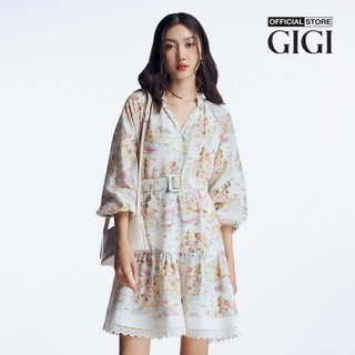 Gigi - đầm xếp tầng mini cổ v tay dài hoạ tiết phối thắt lưng g2101d241155-82