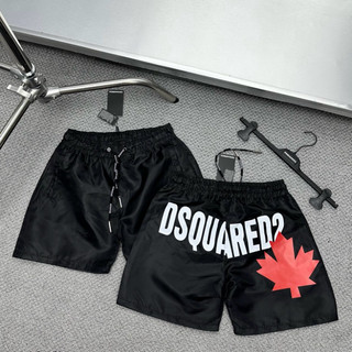  Quần Short Gió Nam DSQ Đen Trơn Phối In Hoạ Tiết Chữ Dsq2 Lá Phong Đỏ Sau Mông Mix Dây Rút Dành Cho Anh Em Boy Đi Biển 