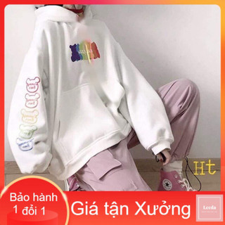 Áo hoodie gấu bảy màu in ngực  Và  tay HT12 , áo thun nam nữ, áo thun, sét bộ mặc ở nhà, áo nỉ ấm -DT