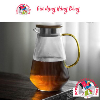 Bình đựng nước thủy tinh chịu nhiệt quai vàng 1800ml