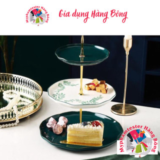 Bộ khay đựng bánh kẹo, khay sứ 2 tầng, 3 tầng men xanh, khay sứ men xanh