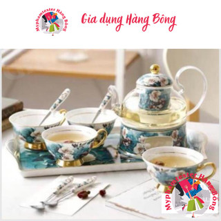 Bộ ấm chén đun trà chiều hoa các màu cao cấp