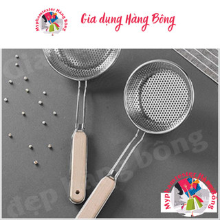 Vợt chao, muỗng vớt inox lỗ tròn cán gỗ