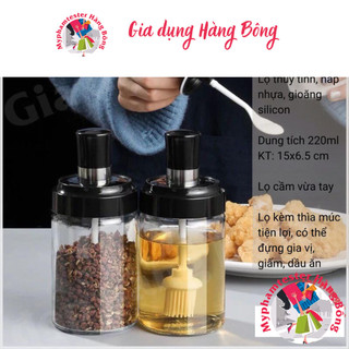 Lọ đựng gia vị, hũ đựng gia vị thủy tinh kèm thìa múc