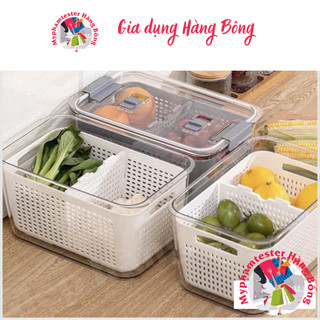 (SIÊU HOT) Hộp Đựng Thực Phẩm Tủ Lạnh 2 Lớp SHIMOYAMA Có Lỗ Thoát Nước, Có Khóa Thoát Khí, Dễ Dàng Bảo Quản Rau Củ