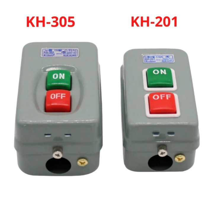 Hộp công tắc bấm dính KH-201, KH-305, công tắc nguồn kim loại tắt mở trực tiếp động cơ điện - ATS