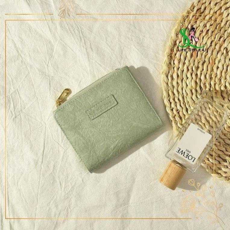 Ví nữ, ví da nữ, bóp tiền nữ da sần, ví ngắn dạng gập dây khóa kéo phong cách retro cho nữ - Life St