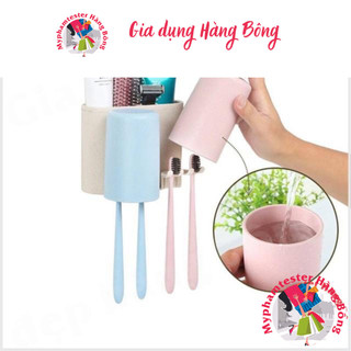 Kệ cắm chải nhà tắm nhựa lúa mạch Ecoco kèm cốc nhiều màu cho các thành viên trong gia đình