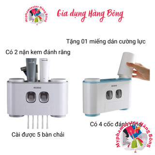 Kệ 2 nặn kem đánh răng kèm 4 cốc siêu dính Ecoco, hàng cao cấp mã 1802