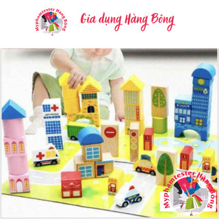 Bộ đồ chơi xếp hình gỗ thành phố 62 chi tiết