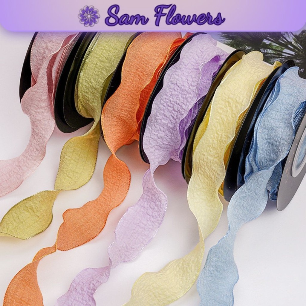 [4cmx9M] Ruy Băng Bèo Poly, Bèo Nhún, Vải Xốp Bo Hoa, Buộc Quà,.. - Sam Flowers