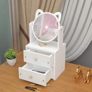  Kệ mỹ phẩm bàn trang điểm mini có 2 ngăn kéo kèm gương tai mèo dễ thương 