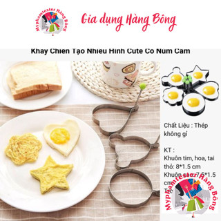 Khuôn Rán Trứng Ốp La, Bánh - Khay Chiên Tạo Nhiều Hình Cute Có Núm Cầm