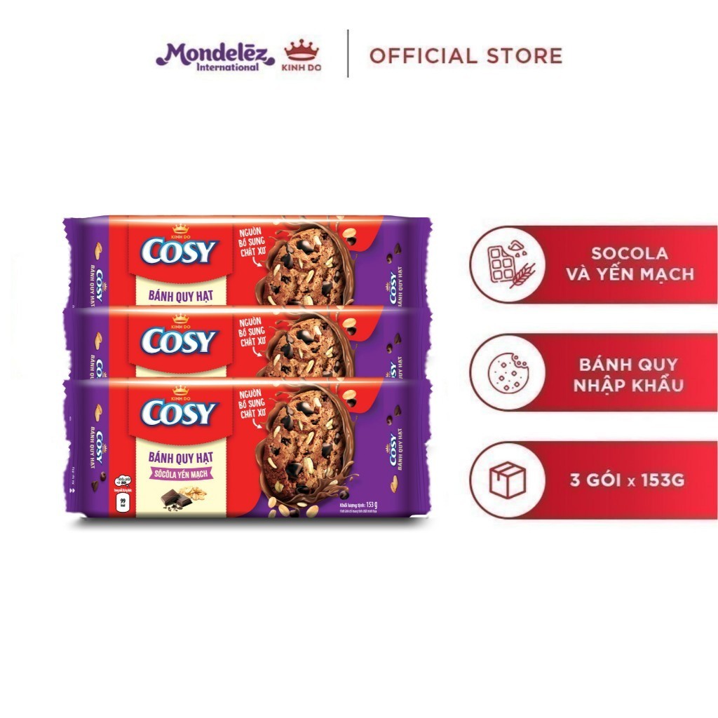 Bánh quy COSY KINH ĐÔ Wonderfulls Yến Mạch vị truyền thống, Combo 3 gói x 153.2g