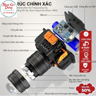 Đèn Pin Đội Đầu Đeo Trán Siêu Sáng Kèm Pin Trâu Sạc Pin Nhanh Tiện Lợi, Đèn pha bóng LED L9 đeo đầu cổng sạc USB đa năng
