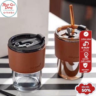Cốc Thủy Tinh 450ML Bọc Da Cao Cấp Tặng Kèm Nắp Đậy Và Ống Hút , Ca thủy tinh Gorgous Sang Trọng - Giadungbanbuon368