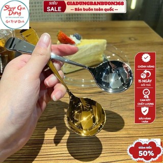Thìa tròn inox cán dài mạ vàng bạc tiện dụng 16cm